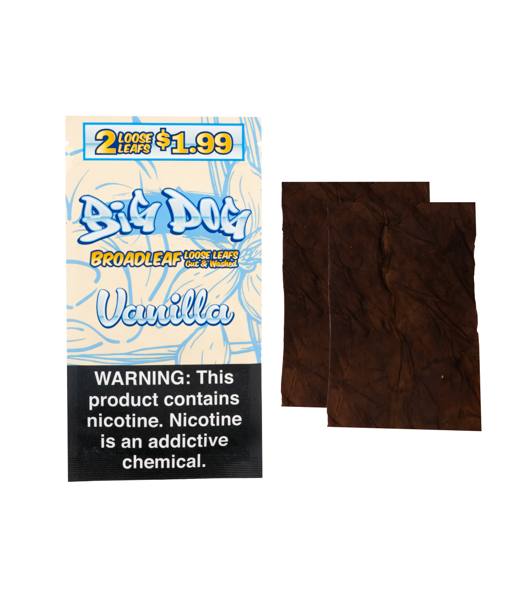 Vanilla – Big Dog 2X Leaf Wrap | Natural Pre-Cut Tobacco Leaves